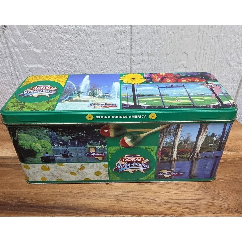 Vintage RJ Reynolds Doral Across America Series Tobacco Cigarette Tin Spring